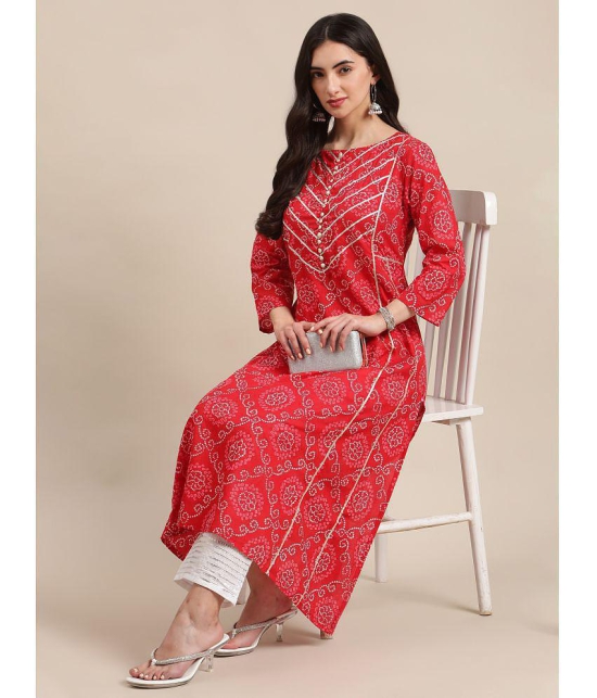 Varanga Cotton Printed Flared Womens Kurti - Red ( Pack of 1 ) - None