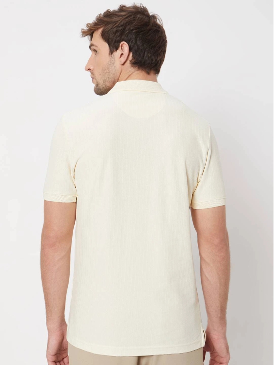 Off White Textured Plain Slim Fit Jersey Polo T-Shirt