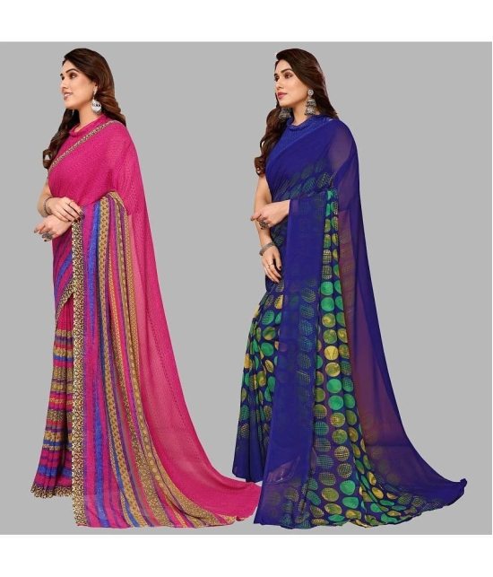 ANAND SAREES Georgette Printed Saree With Blouse Piece - Multicolor ( Pack of 2 ) - Multicolor