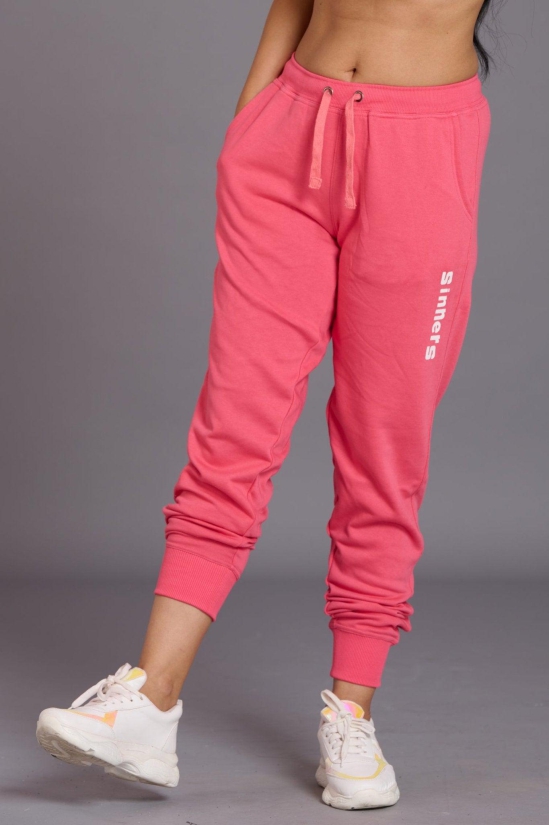 Sinner Printed Light Pink Cotton Joggers for Women