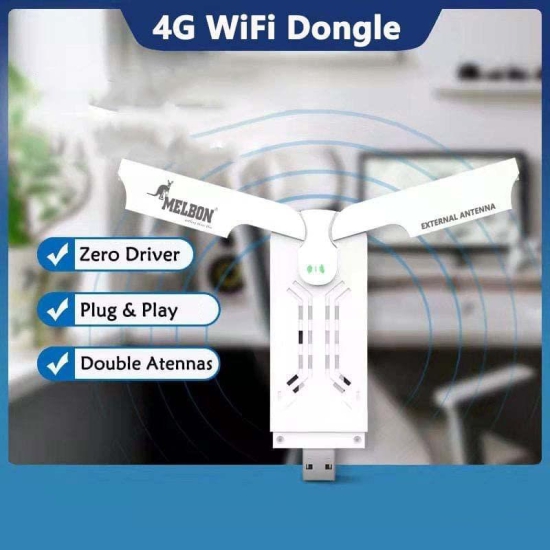 PunnkFunnk 4G LTE WiFi USB Dongle Stick with All SIM Network Support, Plug & Play 4G Data Card with up to 150Mbps DL/50Mbps UL-(with Double External Antennas)