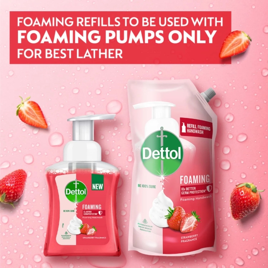 Dettol Foaming Handwash Pump - Strawberry, Rich Foam, Moisturizing Hand Wash, Soft On Hands, 250Ml