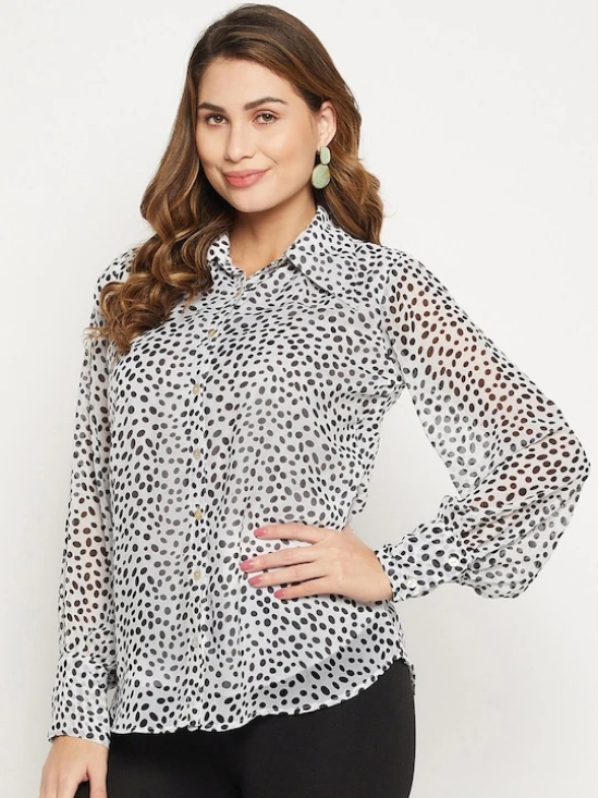 Relaxed Button Cuff Printed Georgette Casual Shirt