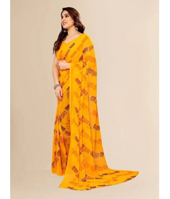 ANAND SAREES Georgette Printed Saree With Blouse Piece - Yellow ( Pack of 1 ) - Yellow