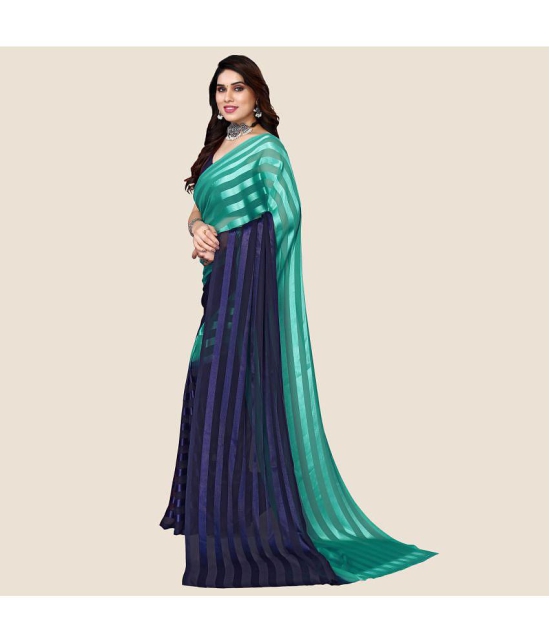 ANAND SAREES Satin Striped Saree Without Blouse Piece - Green ( Pack of 1 ) - Green