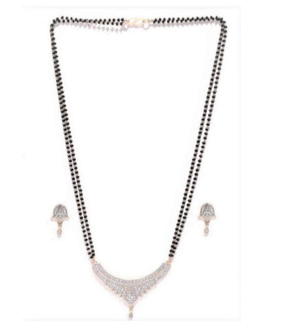 Gilher Daily Wear Fashionable American Diamond mangalsutra With Earrings + 24 Inch Double Layer Chain For Women - Silver