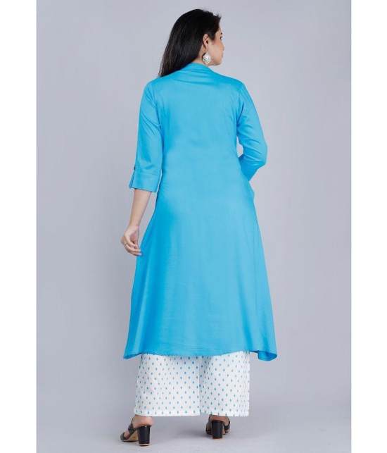 MAUKA - Blue Front Slit Rayon Women's Stitched Salwar Suit ( Pack of 1 ) - None