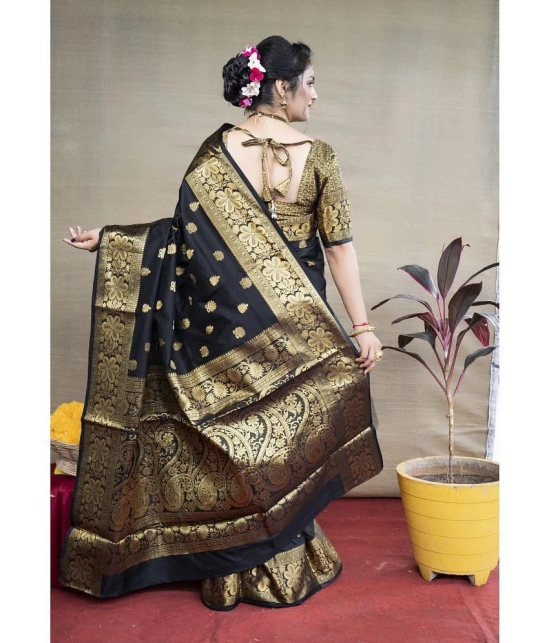 OFLINE SELCTION Banarasi Silk Woven Saree With Blouse Piece - Black ( Pack of 1 ) - Black