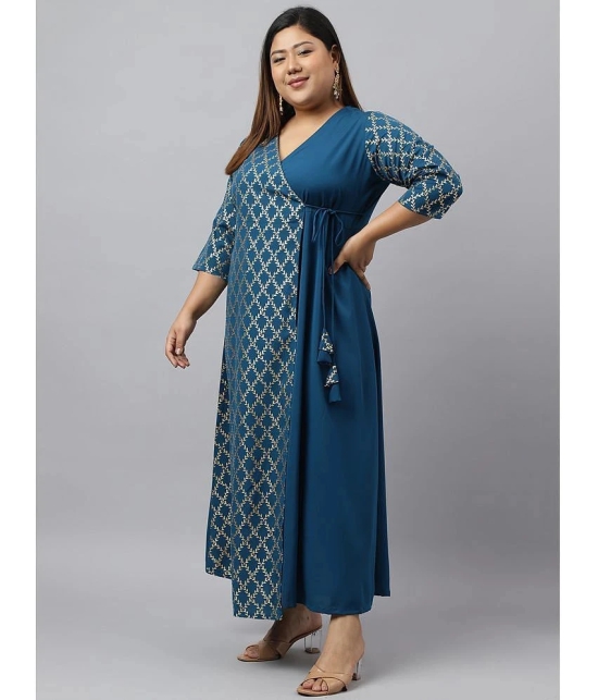 Janasya Crepe Checks Angrakha Womens Kurti - Teal ( Pack of 1 ) - None