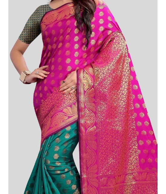 Gazal Fashions - Rama Banarasi Silk Saree With Blouse Piece ( Pack of 1 ) - Rama