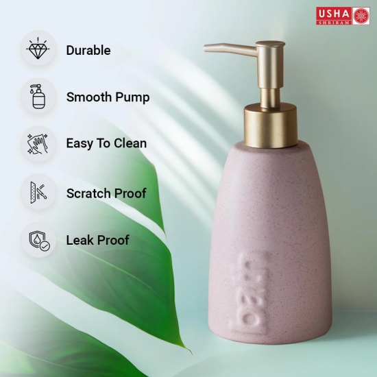 USHA SHRIRAM 320ml Ceramic Soap Dispenser Set, Kitchen Dish Soap Pump, Hand Shower Washing, Design 1 - Pink, Pack of 4-USHA SHRIRAM 320ml Ceramic Soap & Lotion Dispenser Set, Kitchen Dish Soap Pu