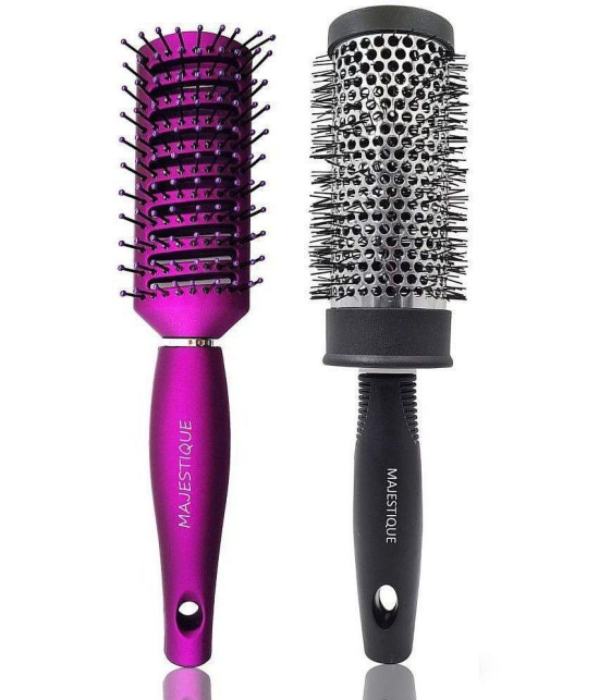 Majestique 2Pcs Professional Round Brush For Blow Drying And Vent Blow Brush Medium (Purple/ Black)