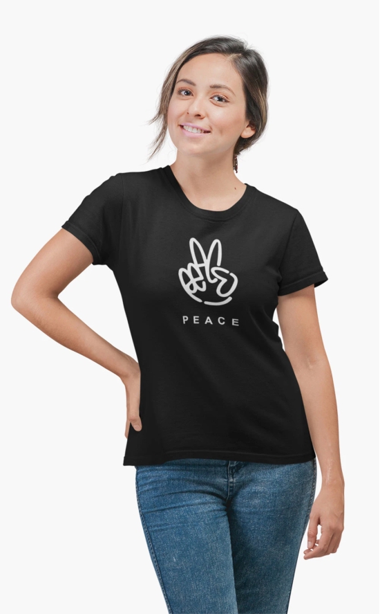 Womens Round Neck PEACE T-Shirt-Black / 2XL