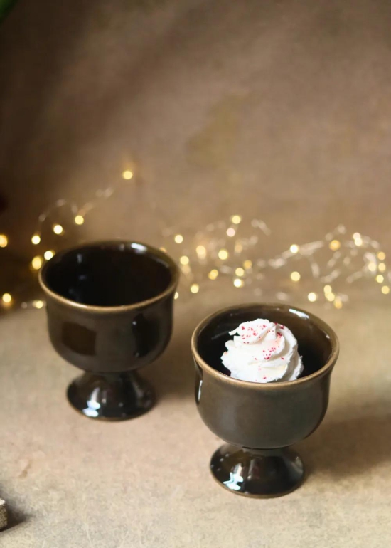 Glossy Black Ice Cream Goblet-Set of two