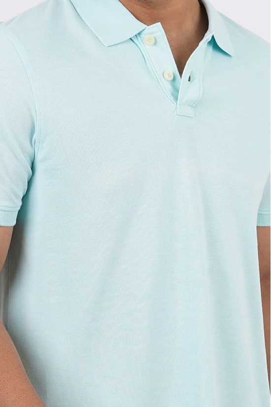 Men's Water Blue Solid Polo T-Shirt