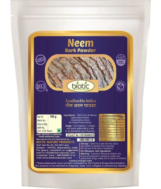 Biotic Neem Bark Powder (Azadirachta Indica) Neem Chhal Powder 100 gm