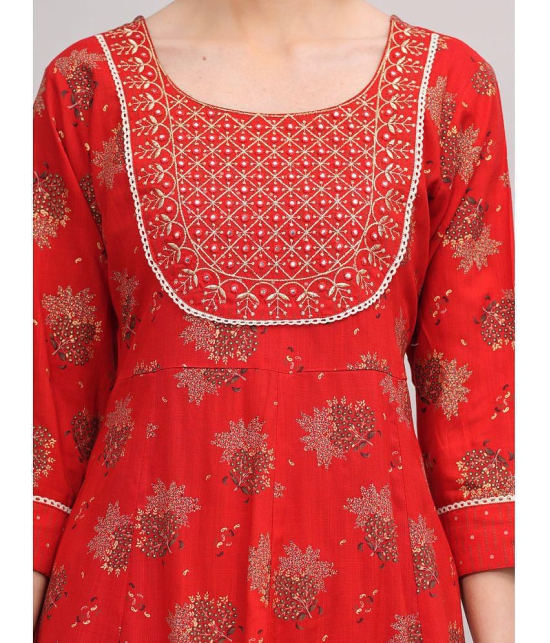 JC4U Rayon Printed Kurti With Pants Womens Stitched Salwar Suit - Red ( Pack of 1 ) - None