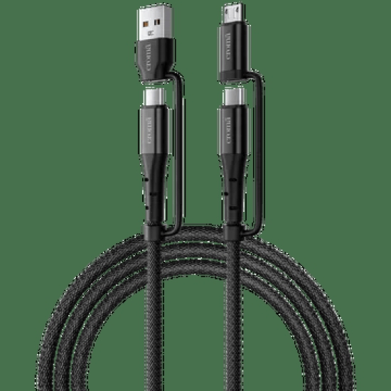 Croma Type A to Type C, Micro USB 3.2 Feet (1M) 4-in-1 Cable (Durable Nylon Braided, Black)