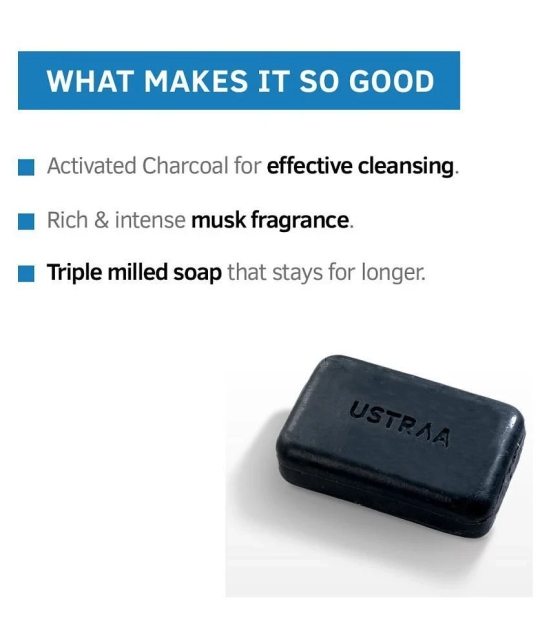 Ustraa Deo Soap with Activated Charcoal For Men- 100 g (Pack of 8) - Activated Charcoal Soap with Deo Fragrance - Cleans toxins and bacteria - No Sulphate