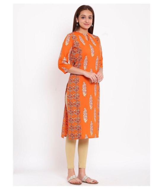 FabbibaPrints - Orange Cotton Women's Straight Kurti - XXL