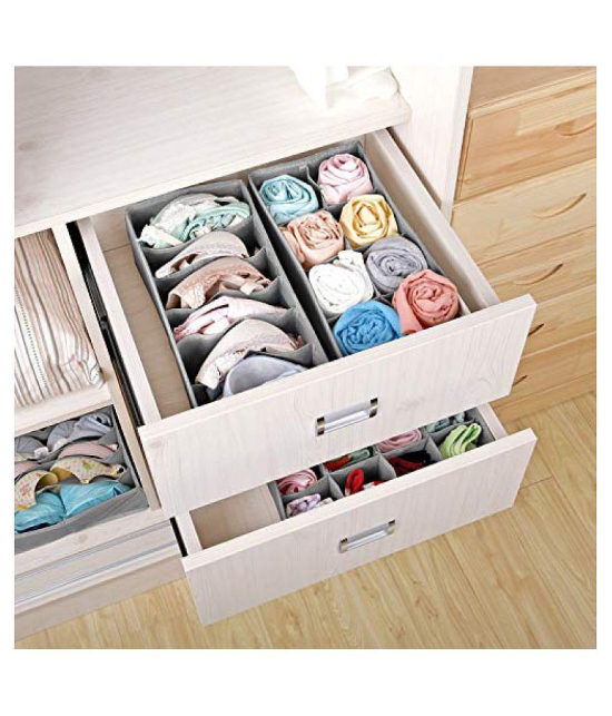 House of Quirk Set of 4 Foldable Storage Box Drawer Divider Organizer Closet Storage for Socks Bra Tie Scarfs (Linen Light Grey)