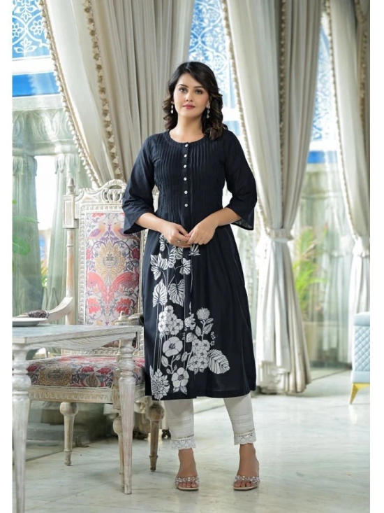 Juniper Cotton Blend Printed Flared Womens Kurti - Black ( Pack of 1 ) - None