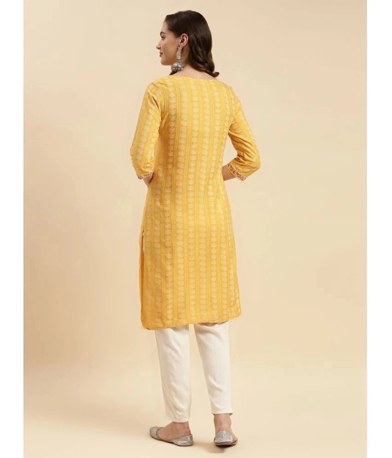 Rangita Women Yellow Rayon Printed Knee Length Straight Kurti - None