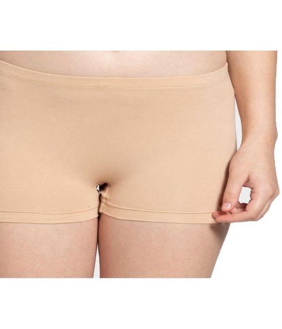 Tkeshto - Tan Cotton Lycra Solid Women's Boy Shorts ( Pack of 2 ) - None