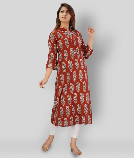 SVARCHI - Maroon Cotton Women''s Straight Kurti ( Pack of 1 ) - XL