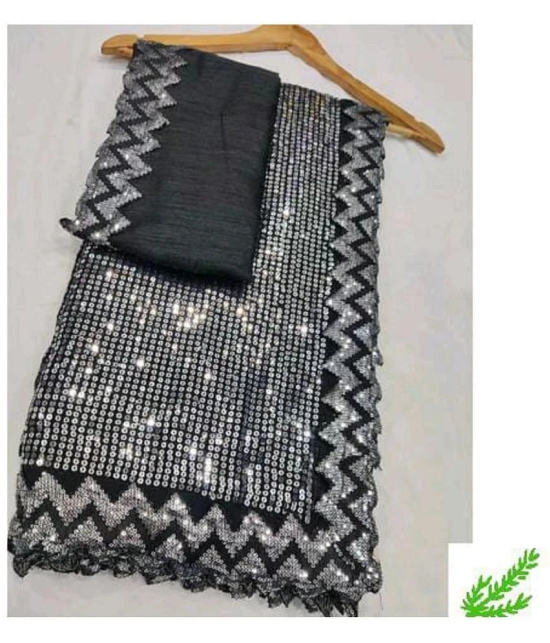 A TO Z CART Silk Embellished Saree With Blouse Piece - Black ( Pack of 1 ) - Black