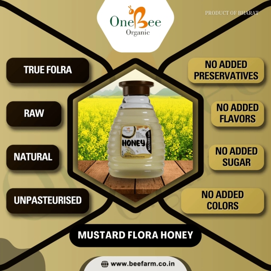 ONE BEE ORGANIC Honey | Mustard Flora Honey/White Cream Honey/Set Honey | Natural Flora Honey - 280 GM.