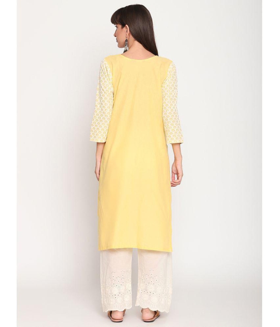 Queenley - Yellow Cotton Women's Straight Kurti ( Pack of 1 ) - M