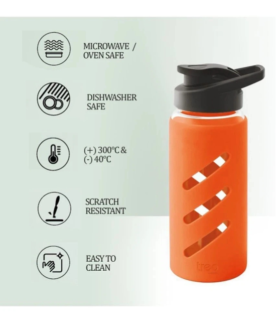 Treo By Milton Proteger 500 Borosilicate Glass Bottle With Silicon Protector, 535 ml, Orange | Microwave Safe | Oven Safe | Scratch Resistant | Easy to Clean | Leak Proof | BPA Free Lid | Ea