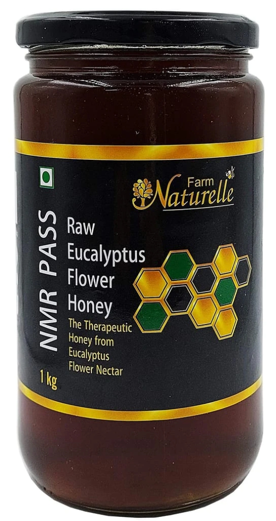 Farm Naturelle- Raw 100% Natural NMR Tested , Pass , Certified Un-Processed Virgin Eucalyptus Forest Honey Ayurved Recommended (1 Kg) Glass Bottle.