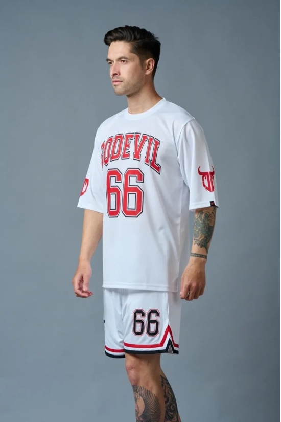 Go Devil 66 (in Red & Black) Printed White Polyester Co-ord Set for Men S