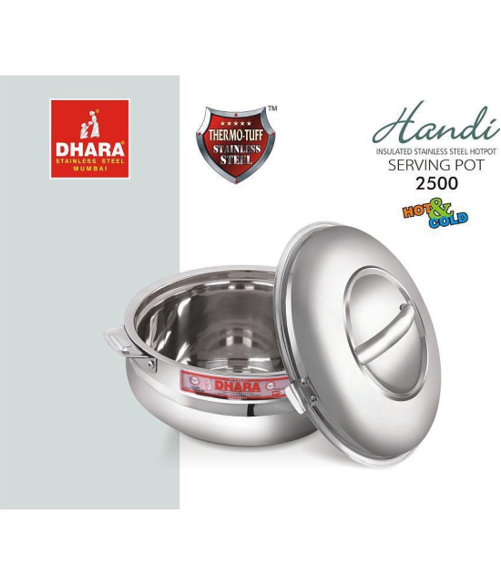 Dhara Stainless Steel Handi 2500 Silver Steel Serve Casserole ( Set of 1 , 1800 mL ) - Silver