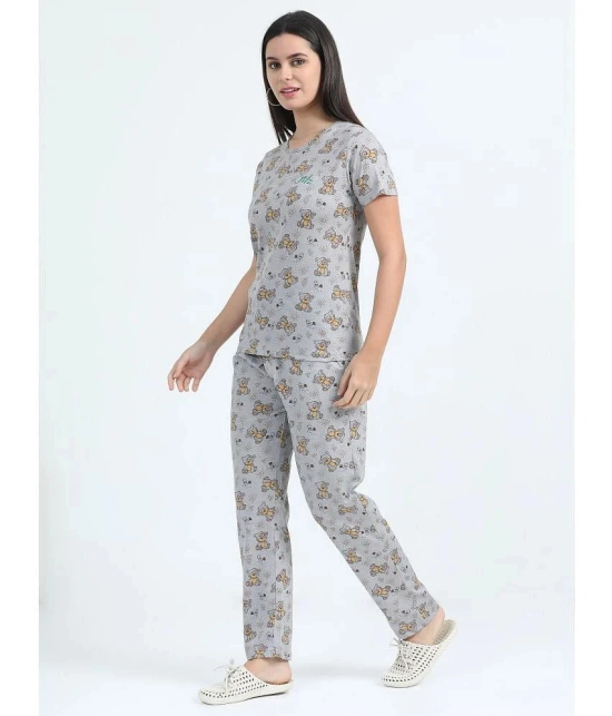 JILZ Grey Cotton Womens Nightwear Nightsuit Sets ( Pack of 1 ) - None