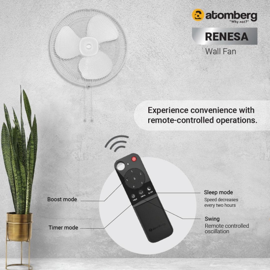 Atomberg Renesa 400mm BLDC motor Energy Saving Wall Fan Remote Control | White|