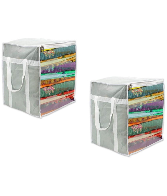 Sh Nasima L Saree Cover / sari organizer with handles and transparent front ( 15*12*15 In),(Pack of 2)