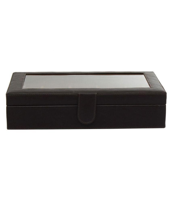 Leather World 10 Compartments Black PU Leather Designer Watch Box Case with Clasp Closure