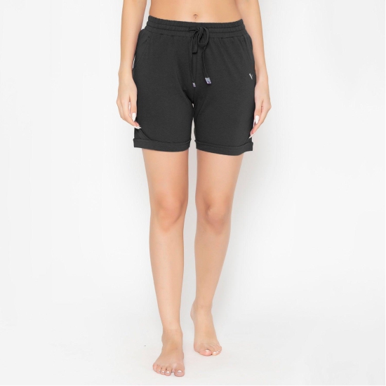 Plain Knitted Shorts For Women - Black Black M