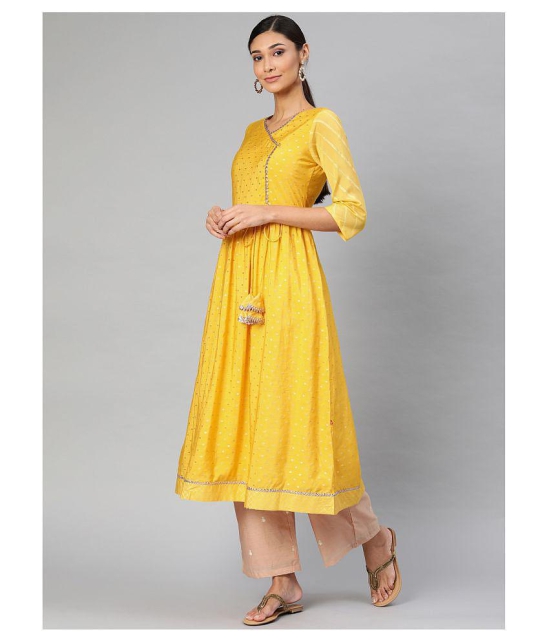 Alena - Yellow Chanderi Womens Angrakha Kurti - M