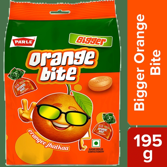 Parle Bigger Orange Bite Candy - Sugar Boiled, Sweet & Tangy, 195 G