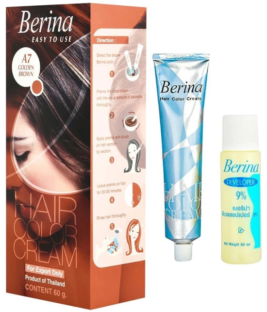 Berina Hair Color Cream A7 Long Lasting Shine Permanent Hair Color Golden Brown for Women & Men 60 g Pack of 2