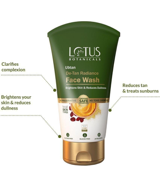 Lotus Botanicals Ubtan De, Tan Radiance Face Wash, Infused with 24K Gold, For Glowing Skin, 100ml