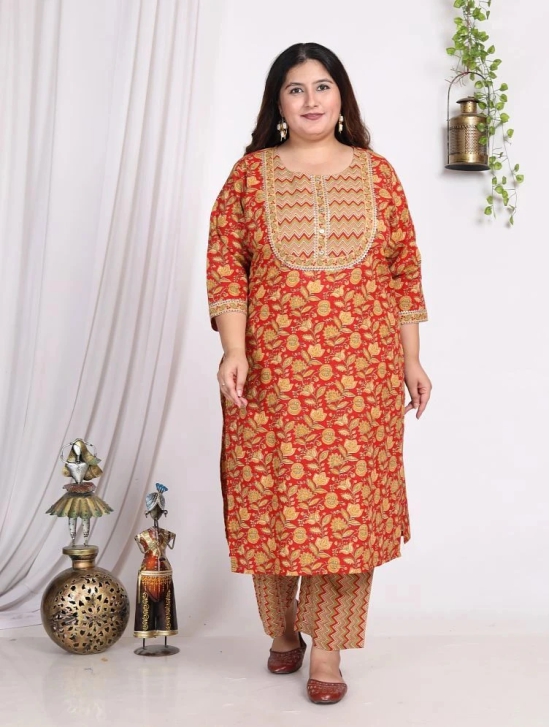 Swasti Cotton Printed Straight Womens Kurti - Orange ( Pack of 1 ) - None