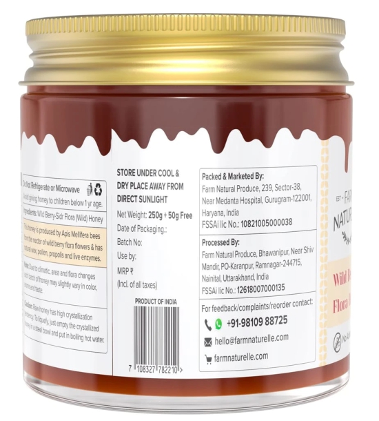 Farm Naturelle- Wild Berry (sidr) Flora Honey| 300g with Extra Another Flower Honey 55g