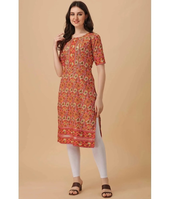 Glomee - Orange Crepe Womens Straight Kurti ( Pack of 1 ) - None