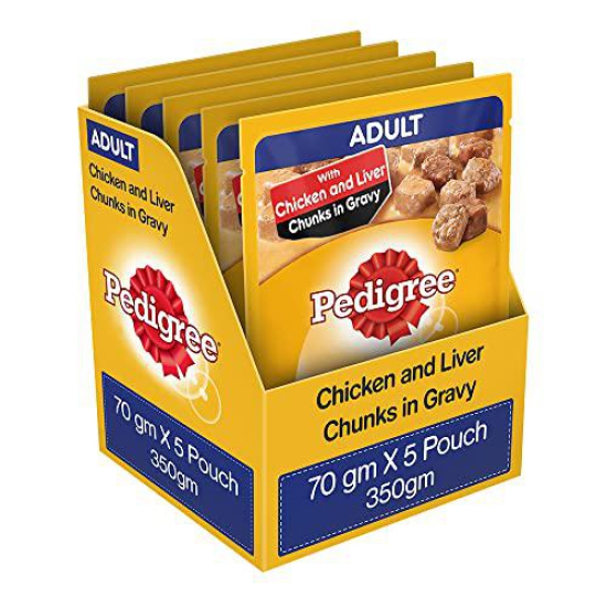 Pedigree Adult Wet Dog Food, Chicken & Liver Chunks in Gravy pack of 5 x 70 gms