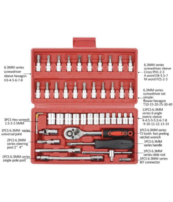 FLEXIM 46Pcs Wrench Socket Screwdriver Set For Car/Motorcycle & Home Repairing T Combination Spanner More than 15 Pc